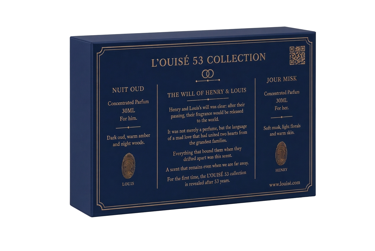 L'OUISÉ 53 coffret at an angle showing the engraved lid
